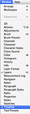 timeline window menu